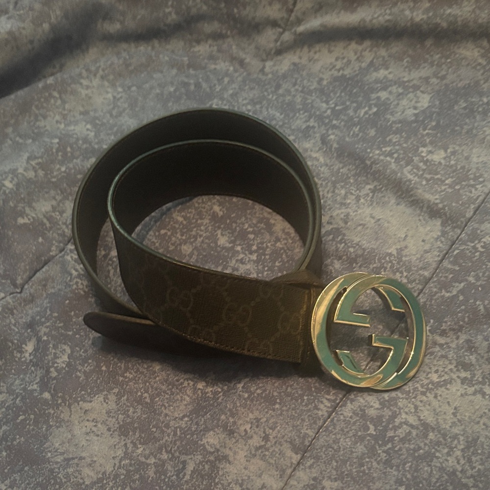 Authentic Gucci GG Supreme Leather Belt – Silver Buckle – Size 32-34